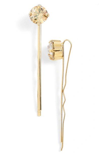 L Erickson Little Gem Set Of 2 Swarovski Crystal Bobby Pins In Golden Shadow/ Gold