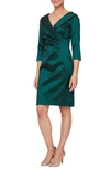 Alex Evenings Three-quarter Sleeve Taffeta Sheath Cocktail Dress In Emerald Green