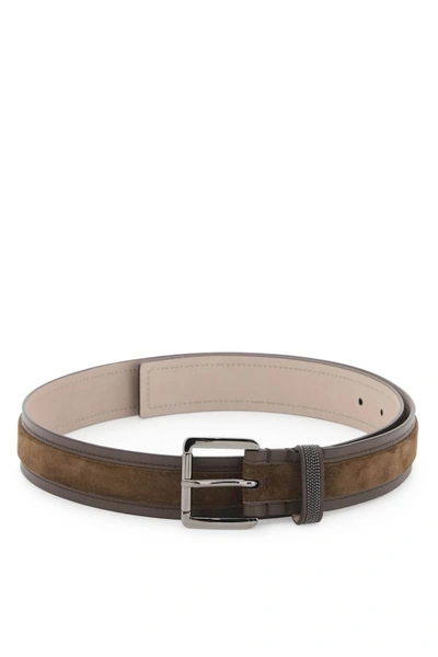Brunello Cucinelli Leather Belt With Suede Insert In Brown