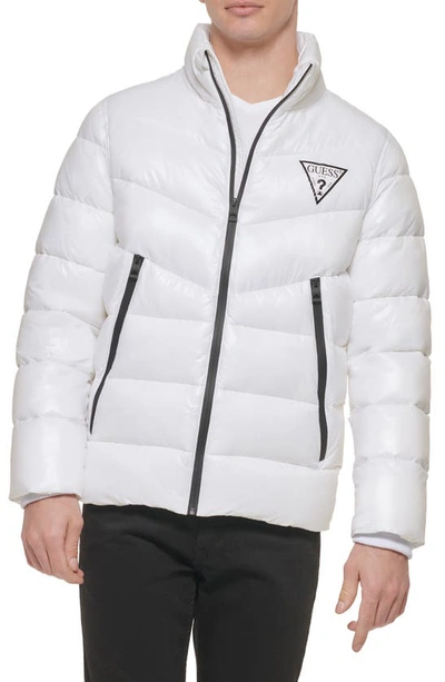 Guess Chevron Water Resistant Puffer Jacket In White