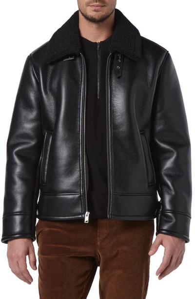 Andrew Marc Cadman Faux Shearling Pilot Jacket In Black