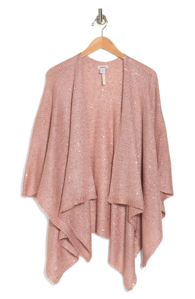 Modena Solid Knit Sequin Poncho In Pink