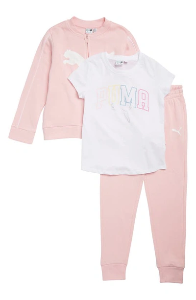 Puma Kids' Graphic Tee, Zip Jacket & Joggers Set In Light Pink / White