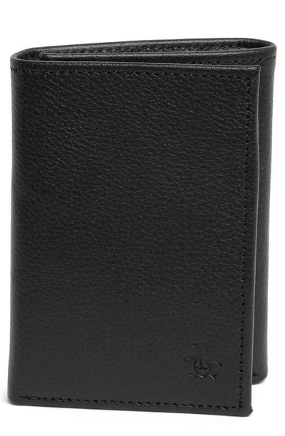 Original Penguin Pebbled Leather Trifold Wallet In Black