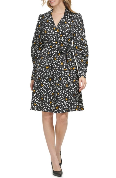 Karl Lagerfeld Floral Long Sleeve Crepe Shirtdress In Black Combo
