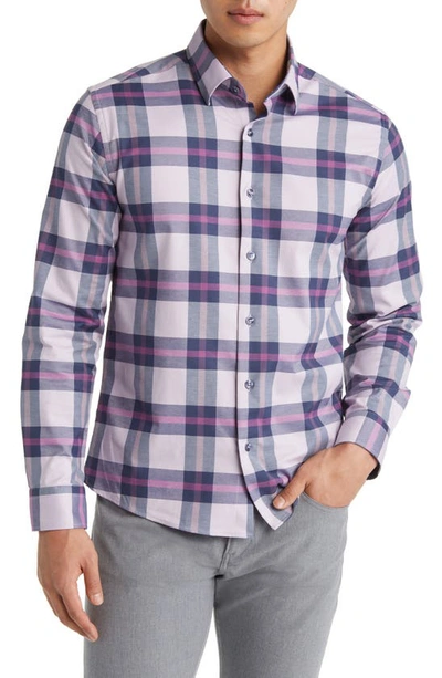 Stone Rose Dry Touch® Plaid Performance Button-up Shirt In Lavender