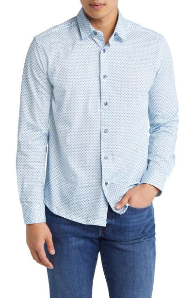 Stone Rose Knot Geo Dry Touch® Performance Jersey Button-up Shirt In Blue