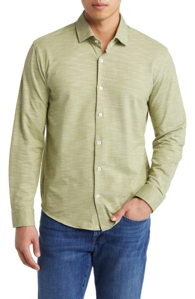 Stone Rose Slub Knit Button-up Shirt In Sage