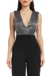 Dress The Population Everette Metallic Bodice Mixed Media Jumpsuit In Black-silver