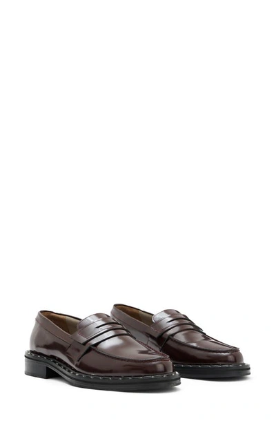 Allsaints Dalias Penny Loafer In Bordeaux Red Shine