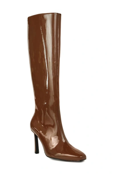 Black Suede Studio Liz Knee High Boot In Mocha Patent