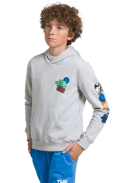 The North Face Kids' Big Boys Camp Fleece Pullover Hoodie In Tnf Light Gray Heather,optic Blue