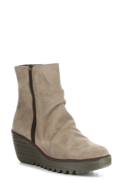 Fly London Yopa Platform Wedge Bootie In 003 Taupe/ Expresso