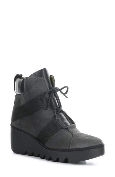 Fly London Blom Wedge Boot In 003 Diesel/ Black