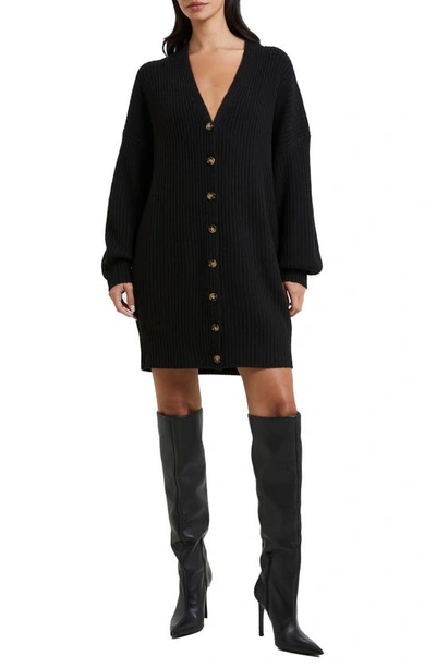 French Connection Babysoft Rib Button Front Long Sleeve Sweater Dress In Black