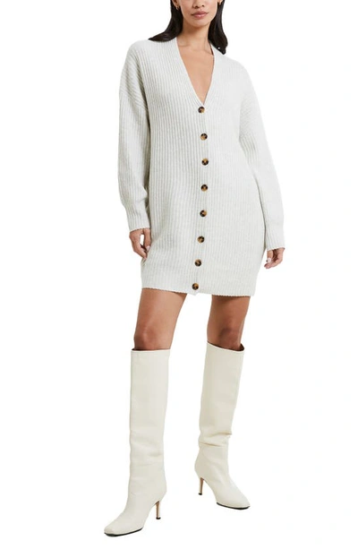 French Connection Babysoft Rib Button Front Long Sleeve Sweater Dress In Light Oatmeal Melange