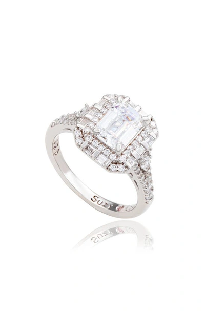 Suzy Levian Cubic Zirconia Bridal Ring In White/ Gold