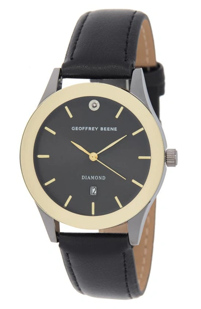 Geoffrey Beene Diamond Leather Strap Watch, 41mm In Gun