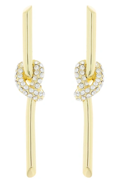 Covet Pavé Crystal Knot Linear Drop Earrings In Gold