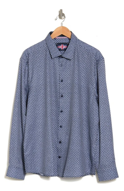 Soul Of London Geometric Microfiber Button-up Shirt In Blue