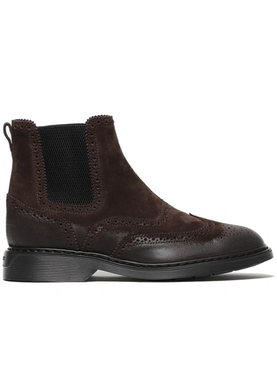 Hogan Ebony Suede Ankle Boots In Brown