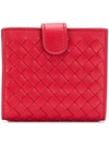 Bottega Veneta Intrecciato Bi-fold Leather Wallet In Red