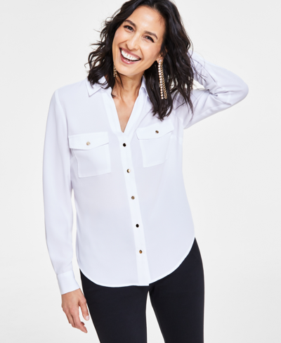 Inc International Concepts Women's Collared Button-down Blouse, Created For Macy's In Bright White