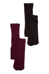 Hue Opaque Control Top Tights In Deep Burgundy/black