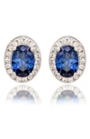 Suzy Levian Sterling Silver Oval Sapphire Stud Earrings In Blue/ Gold