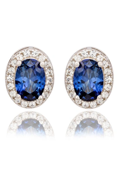 Suzy Levian Sterling Silver Oval Sapphire Stud Earrings In Blue/ Gold