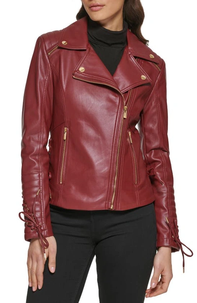 Guess Faux Leather Laced Moto Jacket In Wine