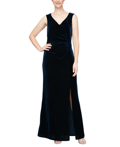 Sl Fashions Women's Velvet Rhinestone-trim Dress In Imperial