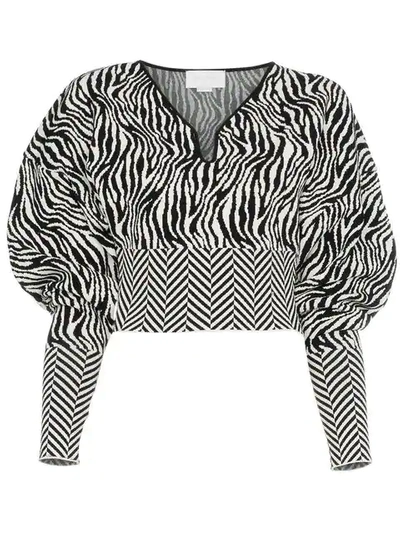 Esteban Cortazar Zebra Print Cropped Sweater In White