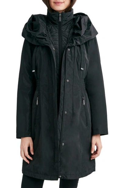 Laundry By Shelli Segal Bib Hooded Rain Jacket In Black