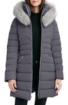 Laundry By Shelli Segal Faux Fur Trim Hooded Puffer Jacket In Grey Chrome