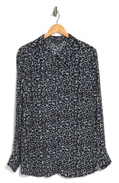 Adrianna Papell Print Button-up Shirt In Grey Mini Animal