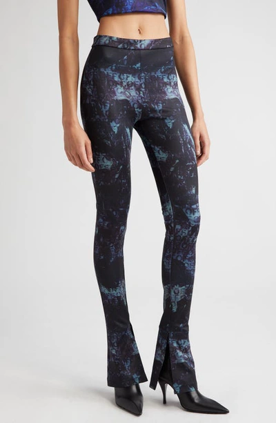 Off-white Logo Print Split Hem Flare Leggings In Blue