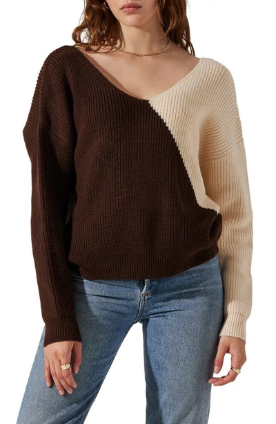 Astr Two-tone Twist Back Sweater In Brown Contrast