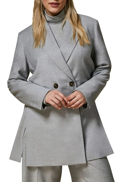 Marina Rinaldi Double Breasted Stretch Wool Blazer In Light Grey