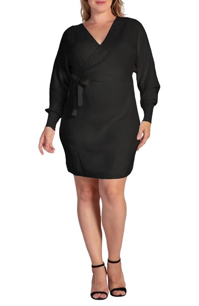 S And P Ursa Long Sleeve Wrap Sweater Minidress In Black