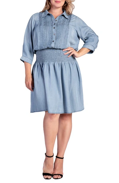 S And P Felis Smocked Shirtdress In Blush Indigo