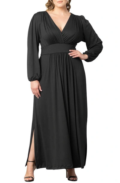 Kiyonna Kelsey Long Sleeve Maxi Dress In Black Noir