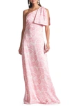 Sachin & Babi Chelsea Bow One-shoulder Gown In Rouge Damask Rose
