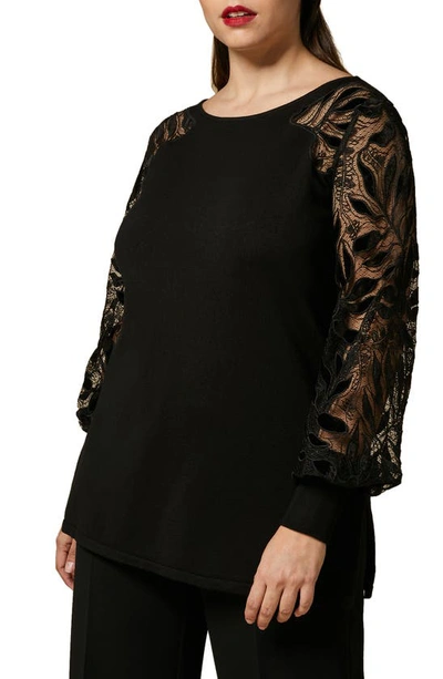Marina Rinaldi Lace Sleeve Tunic Sweater In Black