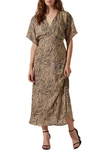 Astr Floral Flutter Sleeve Chiffon Dress In Charcoal Taupe Abstract