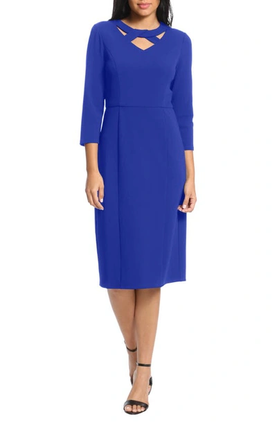 London Times Twist Neck Scuba Crepe Dress In Cobalt
