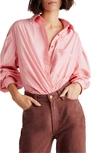 Free People Happy Hour Oversize Poplin Button-up Shirt In Pink Combo
