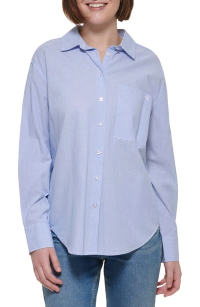 Calvin Klein Stripe Long Sleeve Button-up Shirt In Blue/ White