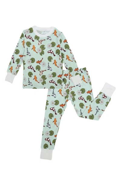 Peregrinewear Babies' Koi Pond Print Fitted Two-piece Pajamas In Green