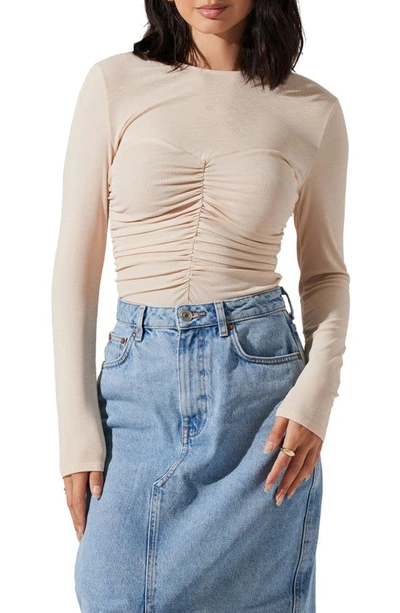 Astr Center Ruched Knit Top In Ivory